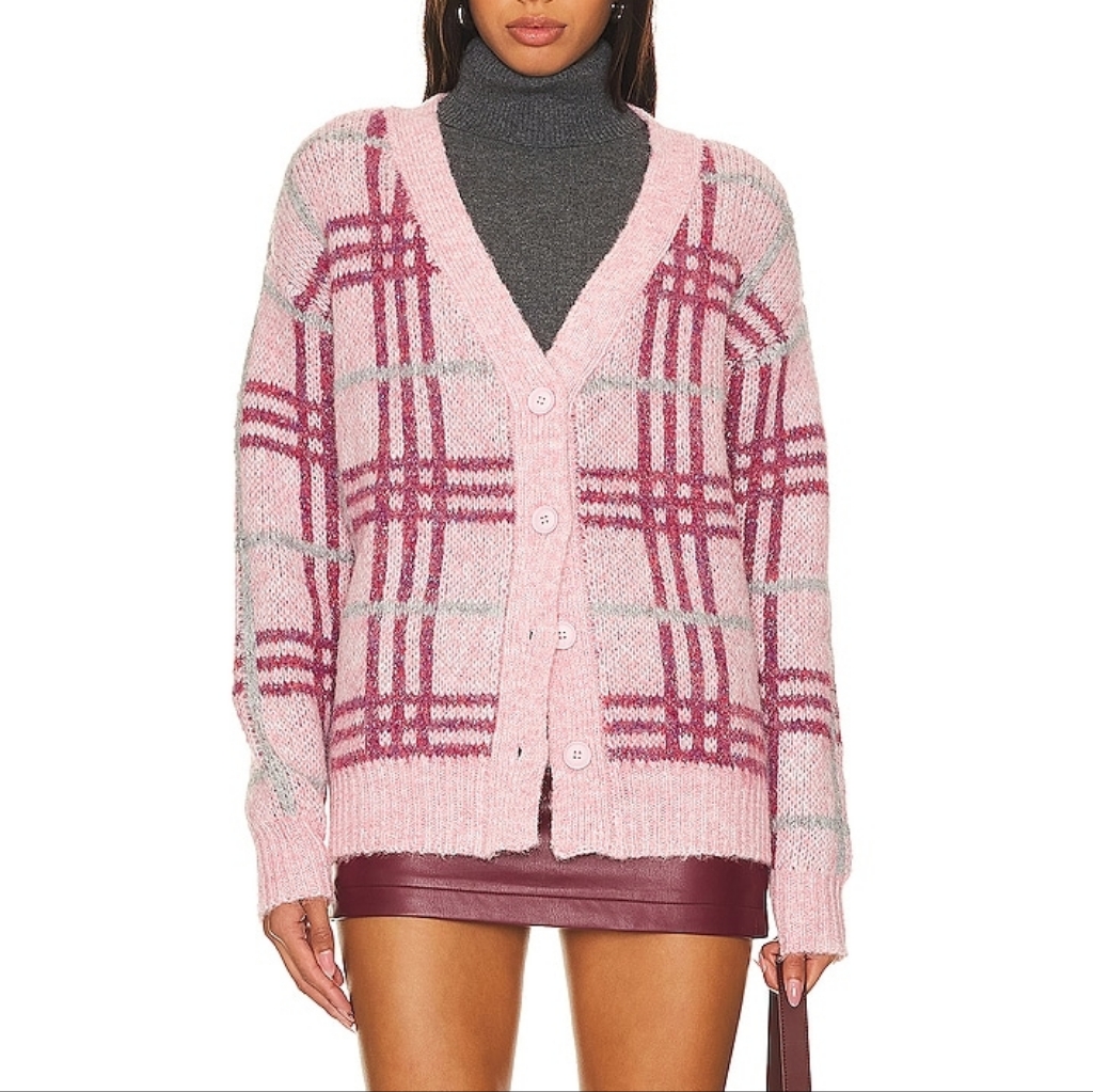 Nwot Lovers + Friends Damia Plaid Cardigan Size S - Pink Plaid